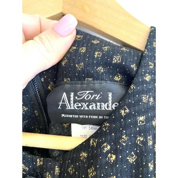 80s VINTAGE TORI ALEXANDER DRESSS BLACK SIZE 10 Button Down Short Sleeve MIDI - Picture 5 of 9
